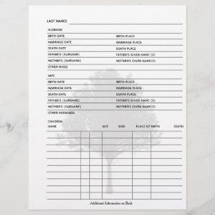 Family Tree Genealogy Group Sheet