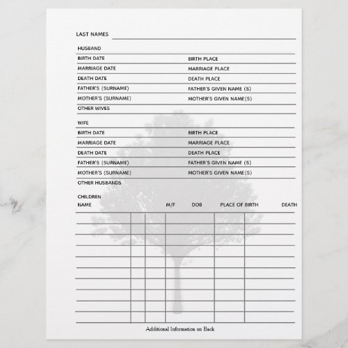 Family Tree Genealogy Group Sheet