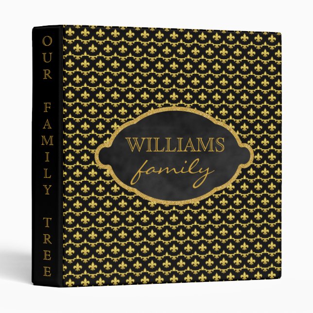 Family Tree Genealogy Monogram | Gold Fleur de Lis Binder (Front/Spine)