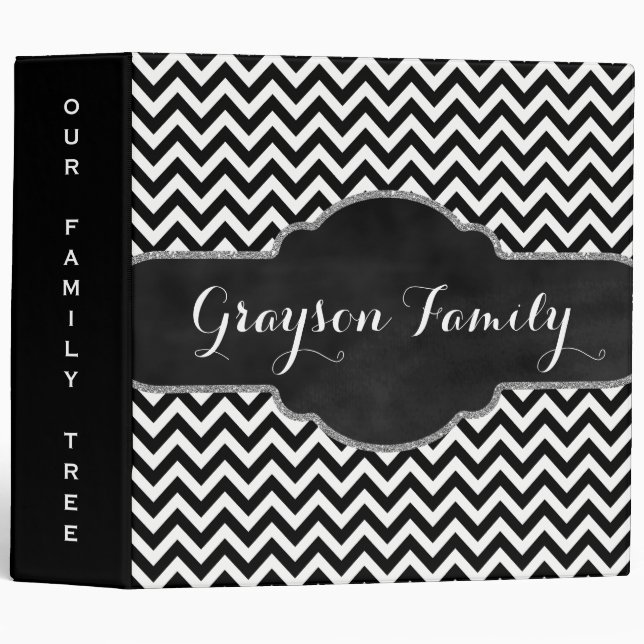Family Tree Genealogy Name | Black White Chevrons Binder (Front/Spine)