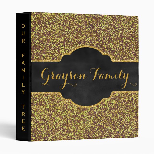 Family Tree Genealogy Name | Faux Gold Glitter Binder (Front/Spine)