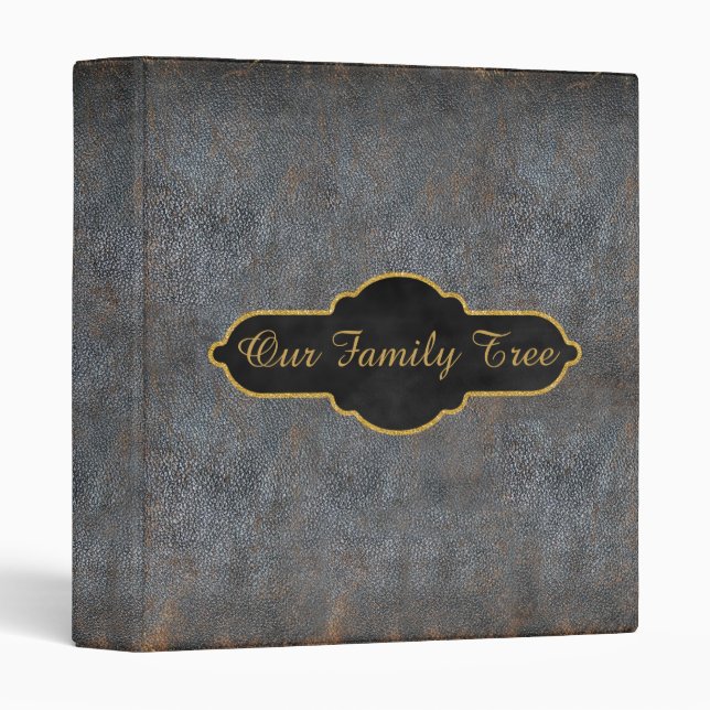 Family Tree Genealogy Rustic Antique Book Leather 3 Ring Binder (Front/Spine)