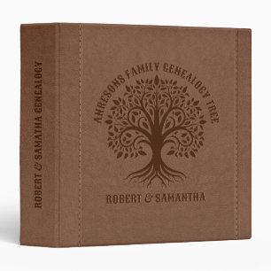 Family Tree Genealogy Vintage Brown Leather 3 Ring Binder