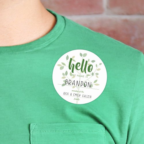 Family Tree HELLO MY NAME IS Classic Round Sticker