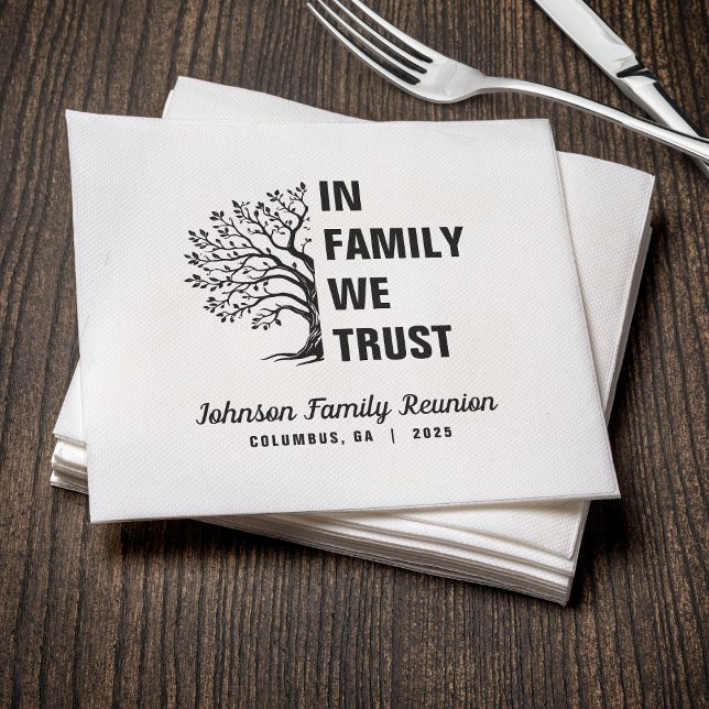 Family Tree In Family We Trust Reunion Napkins (In Family We Trust Family Reunion Napkin)