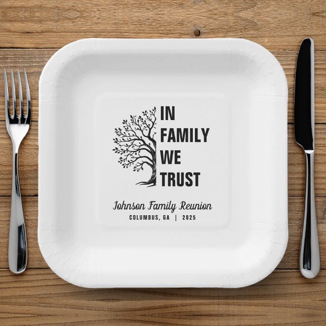 Family Tree In Family We Trust Reunion Paper Plates (In Family We Trust Family Reunion Paper Plate)