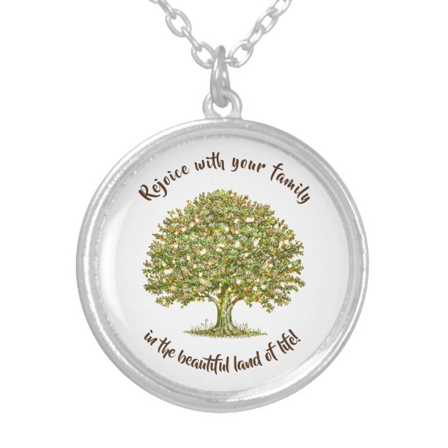 Family tree Jewelry, mom Necklace, family tree Sil Silver Plated Necklace (Front)