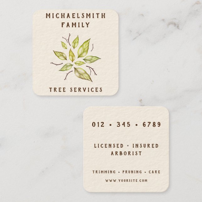 Family Tree Landscaping  Square Business Card (Front/Back)