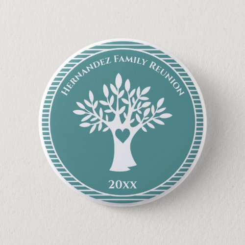 Family Tree Love Heart Family Reunion Blue Green Button