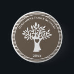 Family Tree Love Heart Family Reunion Brown Button<br><div class="desc">Show the love with your own family tree button. Perfect for your summer family reunion picnic at the park, backyard barbecue or fun at the beach. Monogram with your family name and year of your family reunion gathering. Brown and white design features a family tree with a love heart. Great...</div>