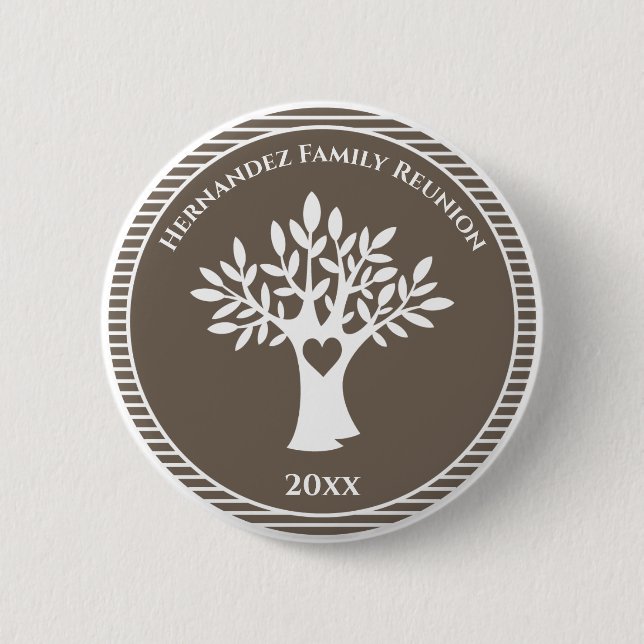 Family Tree Love Heart Family Reunion Brown Button (Front)