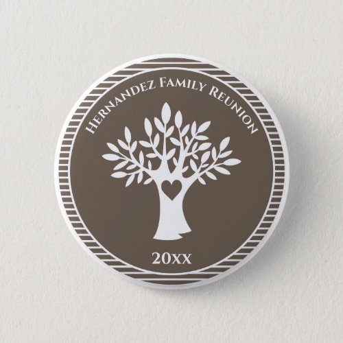 Family Tree Love Heart Family Reunion Brown Button