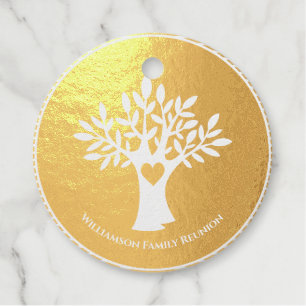 Family Tree Love Heart Reunion Gold Award Foil Favor Tags