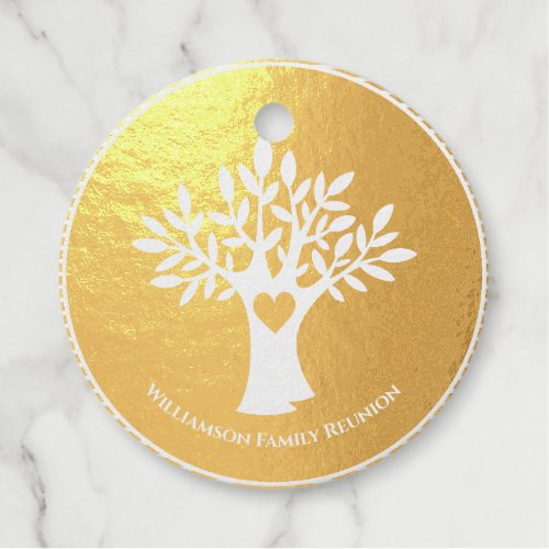 Family Tree Love Heart Reunion Gold Award Foil Favor Tags