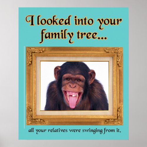 Family Tree Monkey Funny Print Poster Sign Humor