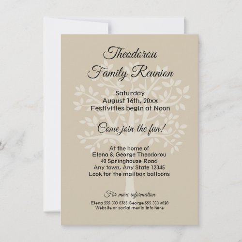 Family Tree Natural Family Reunion Invitation