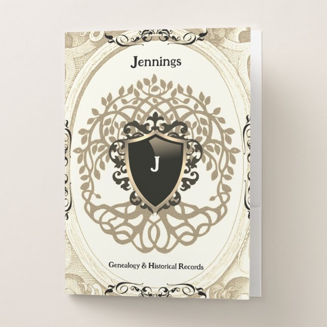Family Tree of Life Ancestry Beige Black 5 Pack Pocket Folder (Front)