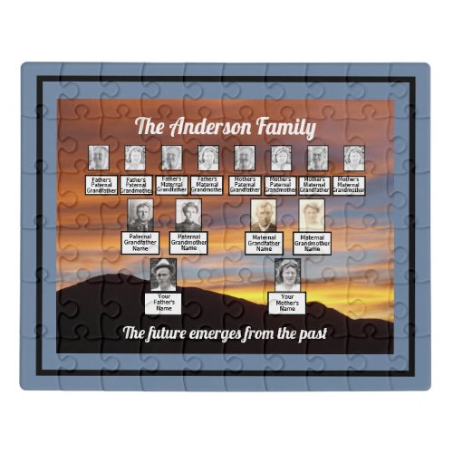 Family Tree Orange Sunset Behind Mountains Quote   Jigsaw Puzzle