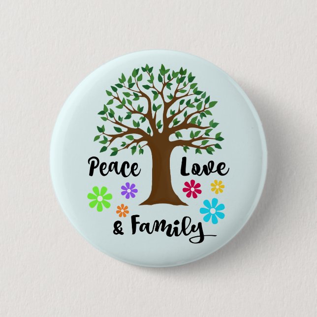 Family Tree Peace Love Family Reunion Round Gift Pinback Button (Front)