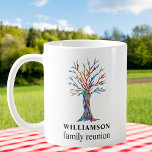 Family Tree Personalized Family Reunion Coffee Mug<br><div class="desc">Commemorate your family reunion with this stylish coffee mug. It is decorated with a colorful mosaic family tree and is easily customizable with your family name. Use the Customize Further option to change the text size, style, or color. Because we create our artwork you won't find this exact image from...</div>