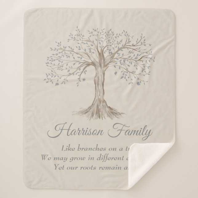 Family Tree Personalized Tan Sherpa Blanket (Front)