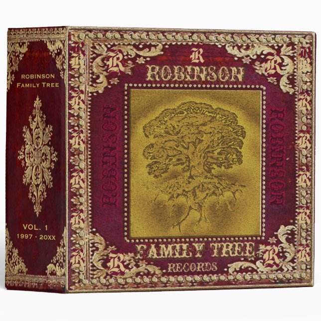 Family Tree Photo and Scrapbook with Monogram 3 Ring Binder (Front/Spine)