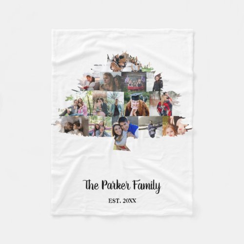 Family Tree Photo Collage 15 Pictures and Name Fleece Blanket