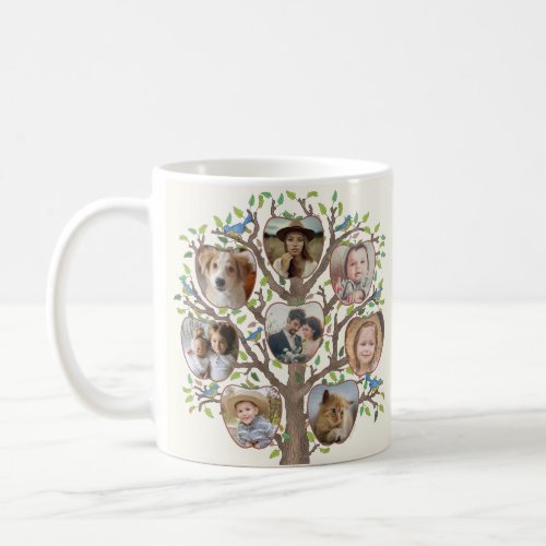 Family Tree Photo Collage 16 Picture Light Beige Coffee Mug