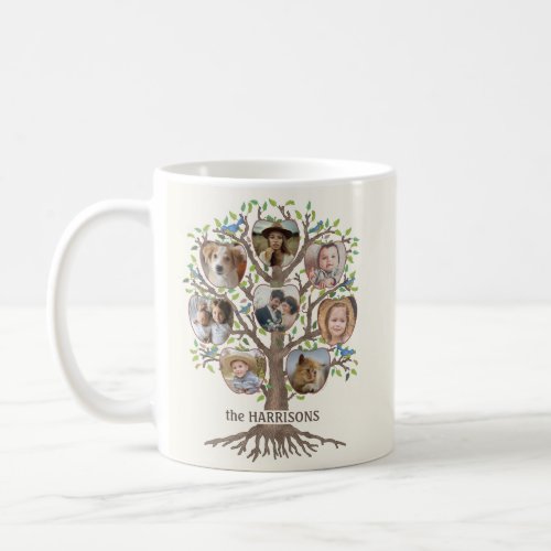 Family Tree Photo Collage 16 Picture Name Lt Beige Coffee Mug