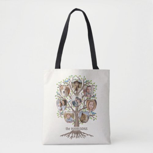 Family Tree Photo Collage 16 Picture Name Lt Beige Tote Bag