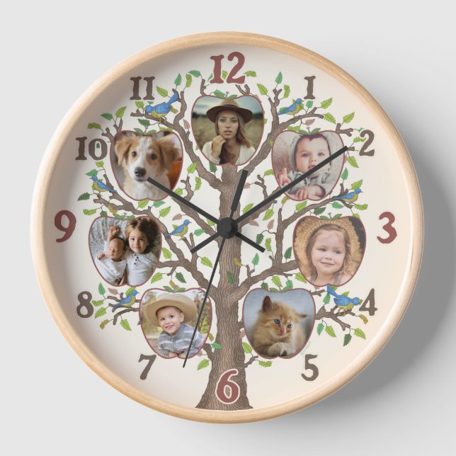Family Tree Photo Collage 7 Custom Pictures Cream Clock (Front)
