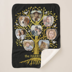 Family Tree Photo Collage 8 Pics Name   Gold Black Sherpa Blanket