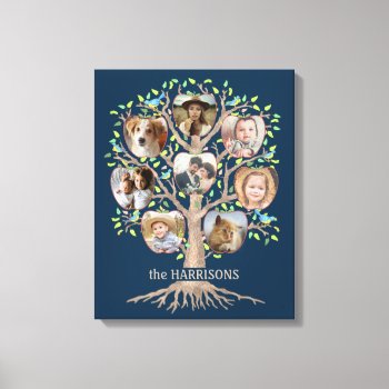 Family Tree Photo Collage 8 Pictures Name Dk Blue Canvas Print by PictureCollage at Zazzle