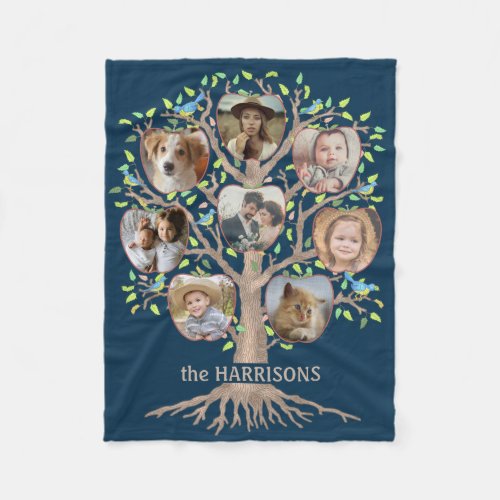 Family Tree Photo Collage 8 Pictures Name Dk Blue Fleece Blanket
