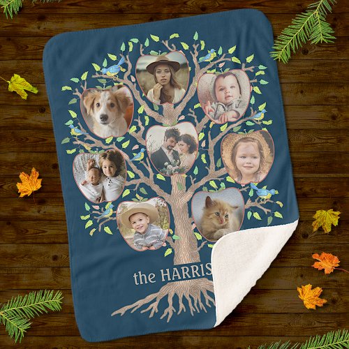 Family Tree Photo Collage 8 Pictures Name Dk Blue Sherpa Blanket