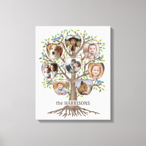 Family Tree Photo Collage 8 Pictures Name Lt Beige Canvas Print