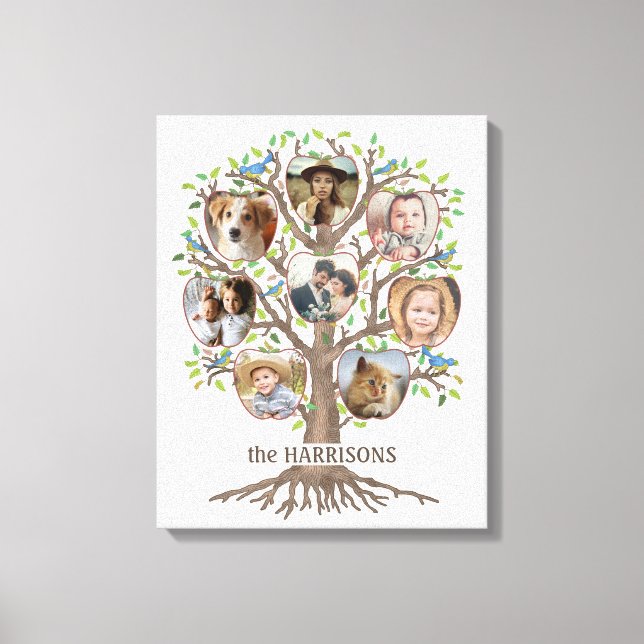 Family Tree Photo Collage 8 Pictures Name Lt Beige Canvas Print (Front)