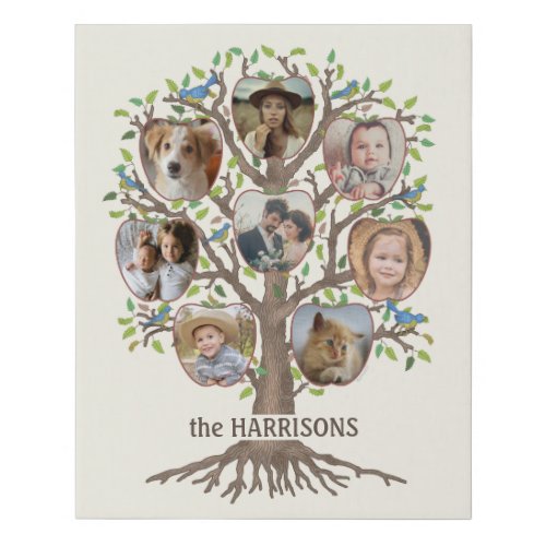 Family Tree Photo Collage 8 Pictures Name Lt Beige Faux Canvas Print