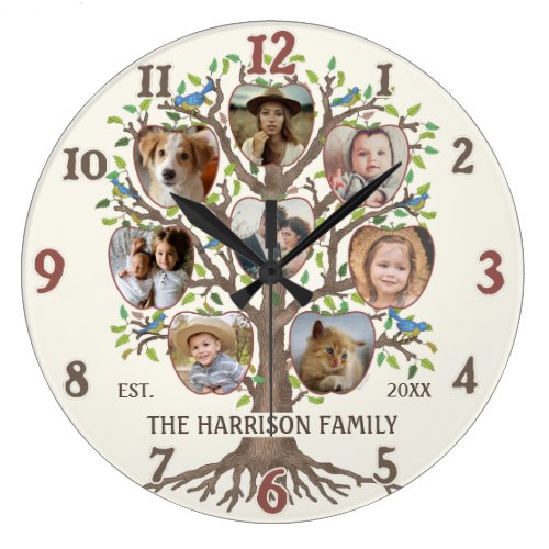 Family Tree Photo Collage 8 Pictures Name Lt Beige Large Clock
