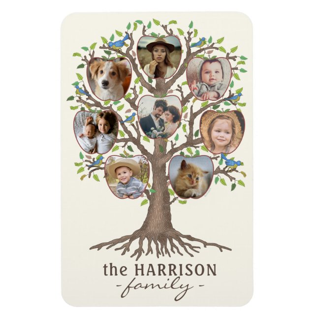 Family Tree Photo Collage 8 Pictures Name Lt Beige Magnet (Vertical)