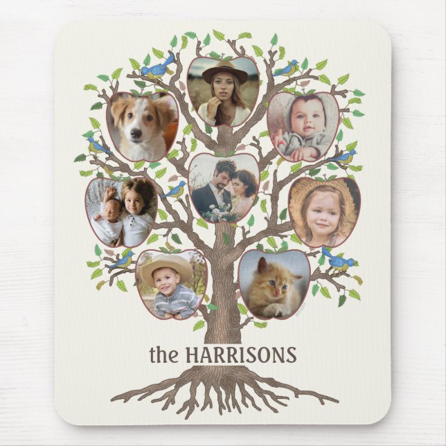 Family Tree Photo Collage 8 Pictures Name Lt Beige Mouse Pad (Front)