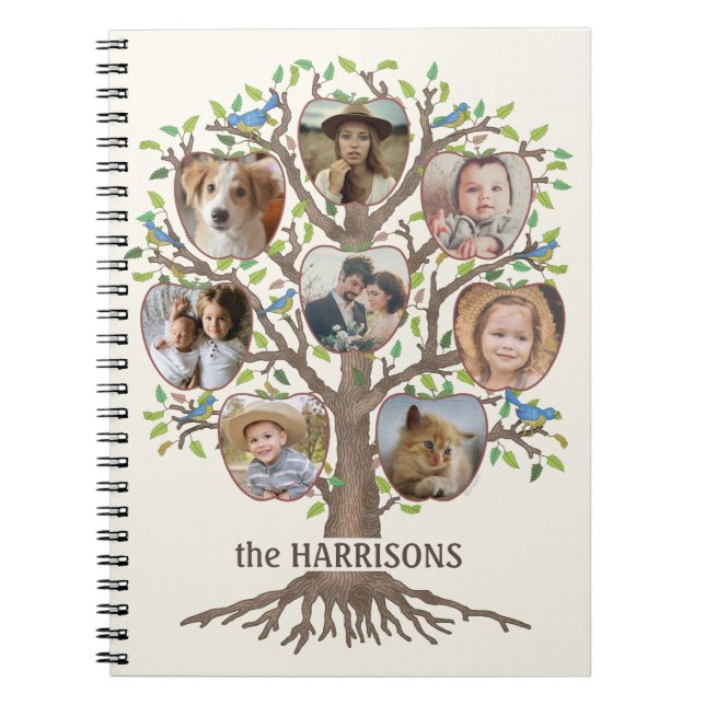Family Tree Photo Collage 8 Pictures Name Lt Beige Notebook (Front)