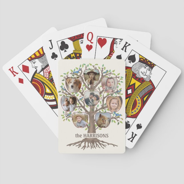 Family Tree Photo Collage 8 Pictures Name Lt Beige Poker Cards (Back)