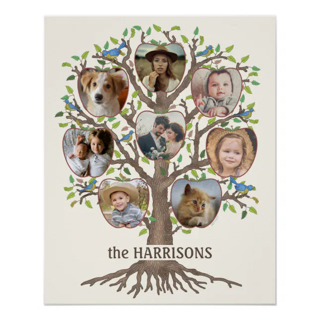 Family Tree Photo Collage 8 Pictures Name Lt Beige Poster (Front)