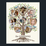 Family Tree Photo Collage 8 Pictures Name Lt Beige Poster<br><div class="desc">This beautiful, personalized "family tree" poster includes original tree artwork plus 8 of your family photos in the shape of apples. The hand-drawn artwork shows a tree plus its roots on a background of light, warm beige. The tree has colorful leaves and little blue birds sitting on its limbs. Use...</div>