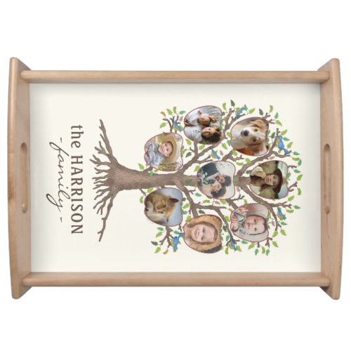 Family Tree Photo Collage 8 Pictures Name Lt Beige Serving Tray