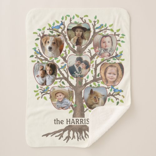 Family Tree Photo Collage 8 Pictures Name Lt Beige Sherpa Blanket