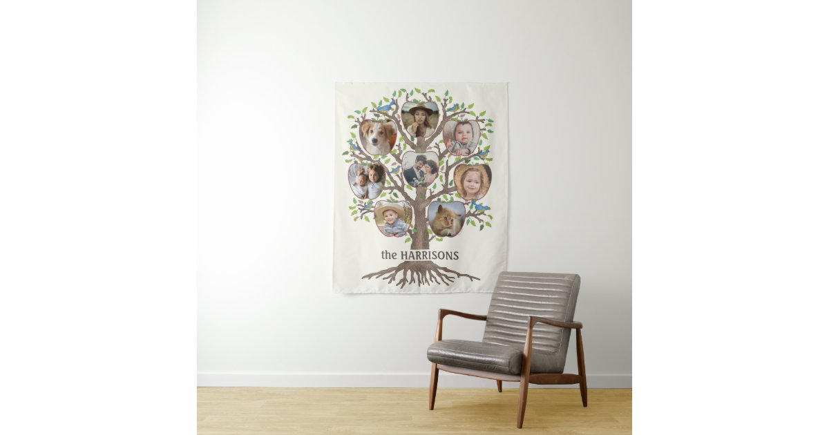 Family Tree Photo Collage 8 Pictures Name Lt Beige Tapestry