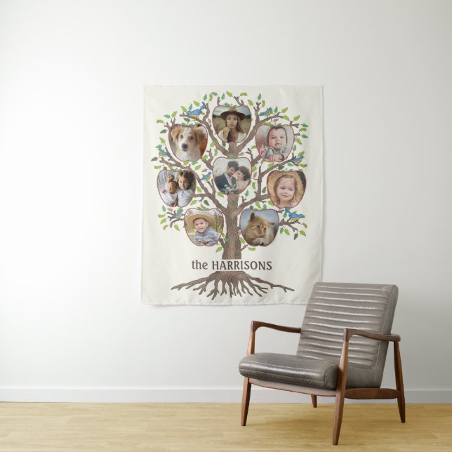 Family Tree Photo Collage 8 Pictures Name Lt Beige Tapestry (In Situ)