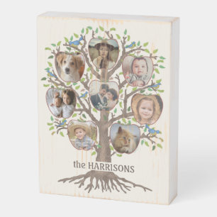 Family Tree Photo Collage 8 Pictures Name Lt Beige Wooden Box Sign